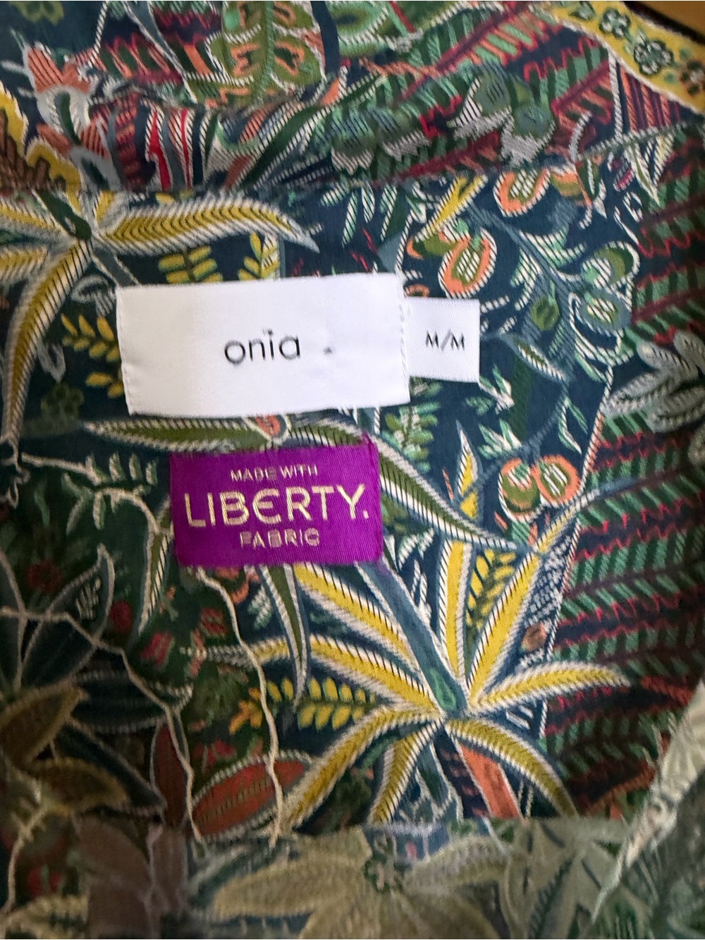 Onia Liberty Print Fabric Cotton Wrap top Green Navy Botanical Blouse M tunic - Picture 7 of 12